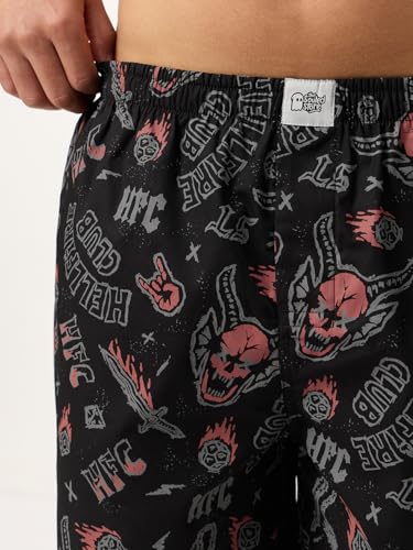 Image of The Souled Store Official Stranger Things: Hawkins Mens and Boys Regular fit Graphic Printed Cotton Green Color Men Boxer Shorts