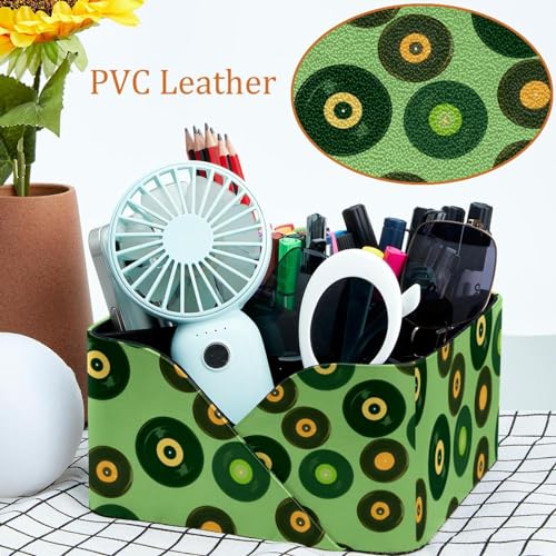 Porte-stylo rectangulaire à double compartiment motif disques verts - 6