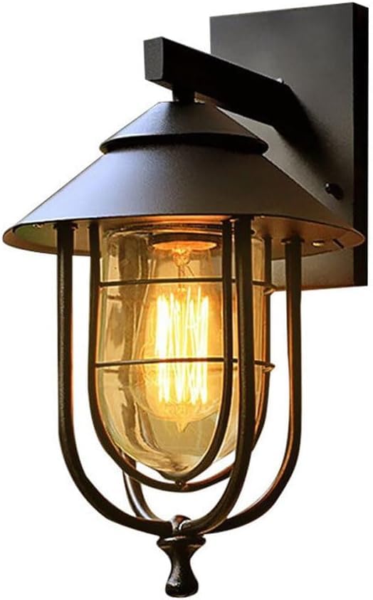 Lámpara de pared exterior V-intage Industrial for exteriores en cobre antiguo, apliques de pared con sombra de vidrio, farol de pared E27 Retro a prueba de lluvia
