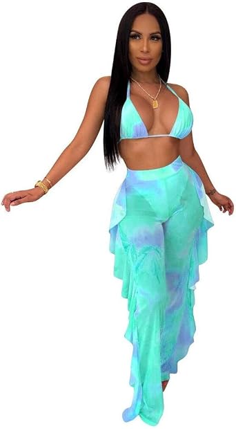 ECHOINE Womens Jumpsuit Beach Swimsuit Mesh Cover Up See Through Two Piece Outfits Clubwear with Briefs