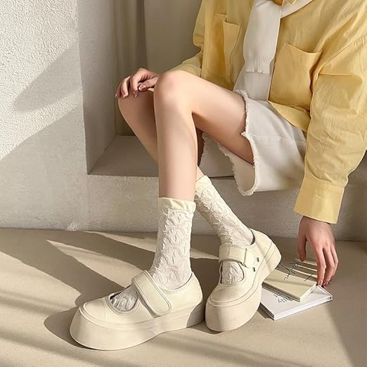 Image of Kelabia 5 Pair Cute Ankle Socks for Women - Coquette Cottagecore Ruffle Frilly Floral Knit Socks - Japanese Crew Causal Y2K