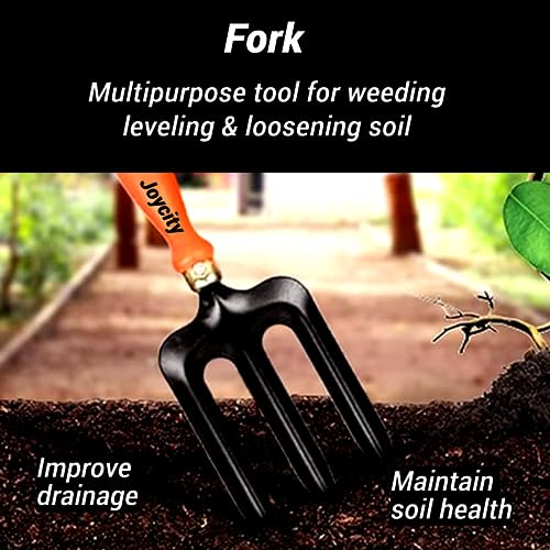 Joycity Gardening Tools Kit for Home Garden – 3Pcs | Transplanter, Fork, Weeder | Durable and Sturdy Garden Tools Set