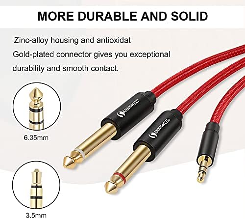 ANNNWZZD Kabel audio TRS na Dual 6,35 mm Mono Y audio, podwójna wtyczka jack 6,35 TS na 3,5 TRS kabel rozdzielający audio, kabel instrumentalny z plecionką nylonową do interfejsów cyfrowych (2 m)