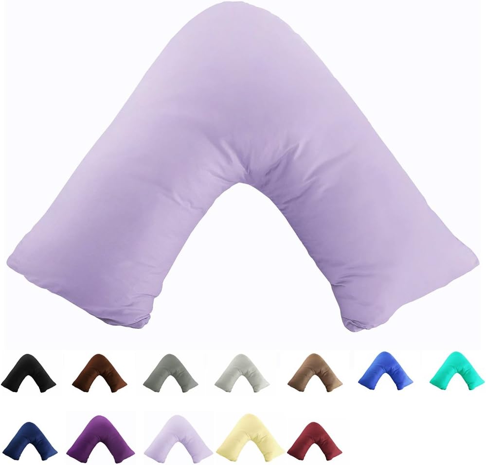 TAOSON 100% Cotton 300 Thread Count Soild Envelope Style V Shaped/Tri/Boomerang Standard Pillow Case Cushion Cover Only Cover No Insert (Light Purple)