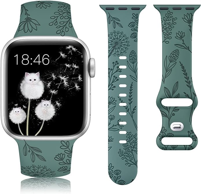 OXAI Silicone Bands for Apple Watch 41mm 40mm 38mm Cute Soft Silicone Dandelion Engraved Flower Strap for iWatch Ultra SE2|SE Series 8 7 6 5 4 3 2 1 [WATCH NOT INCLUDED]