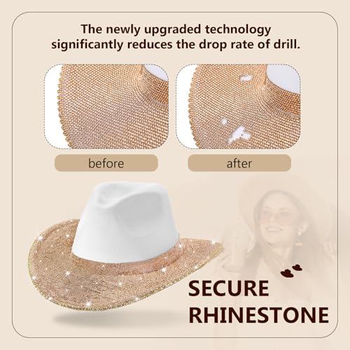 Image of Hercicy Rhinestone Cowboy Hat with Diamond Fringe CowHat for Cosplay Wedding circumference between 21.5 and 23.5 inches