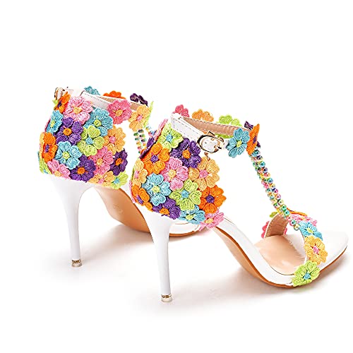 Crystal Queen White Lace Rhinestone Pearls Beaded Women Wedding Stilettos Heels Pump Shoes Party Heels PLX11YLYM3