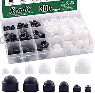 Keadic 160Pcs Bolt Covers Screw Caps Plastic Nut Assortment Kit with Organizer Box, M4 M5 M6 M8 M10 M12 Durable Nylon Insert Locknut for Matching Screws or Bolts, White