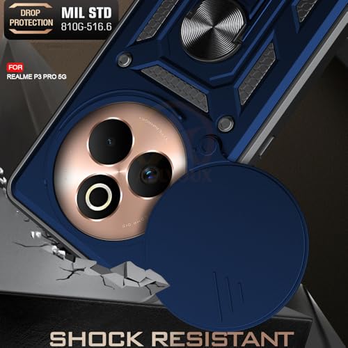 Image of Armor Bumper Back Cover Case for Realme P3 Pro 5G Rotating Camera Cover, Ring Holder & Kickstand | Heavy Duty & 360 Degree Protection Realme P3 Pro 5G Back Cover (Blue)