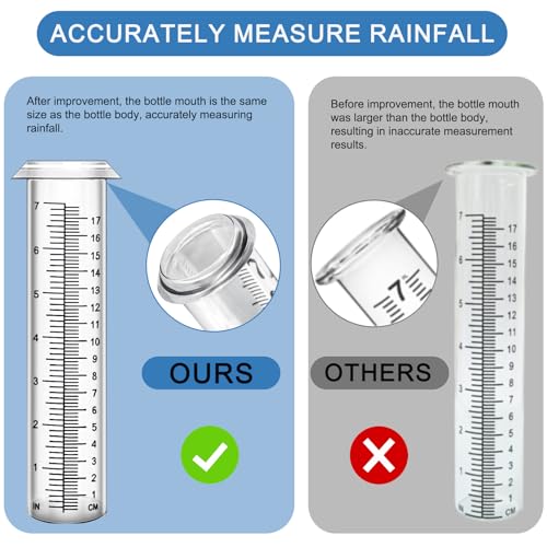 HQcontL Accurate Rain Gauge Outdoor, 7\" Rain Gauges Outdoors Best Rated with Stainless Steel Rack Holder, Thickened Plastic Large Precise rain Measure Guage for Fence Yard Lawn Garden