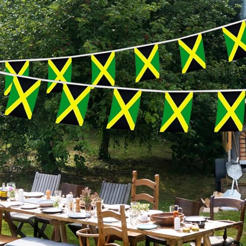 Image of Jamaica Flags Jamaican String Flag Banners for Patriotic Events Independence Day Sports Bars Inside Outside Decorations 33 Feet 30 Flags