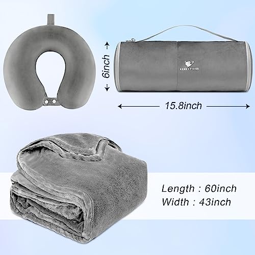 Travel Blanket And Pillow- Premium Soft Airplane Blanket With Durable Travel Bag, Hand Luggage Belt Compact Pack Large Blanket For Travel (Gray) #TOP2