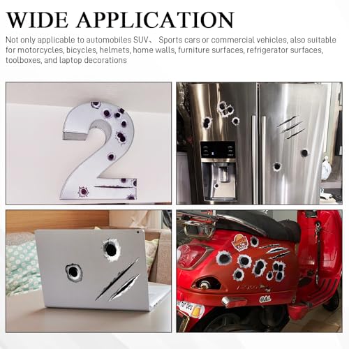 Image of 3D Bullet Hole Car Stickers, Bullet Hole Decals, Funny Prank Auto Body Scratch Tattoo Decal, Automotive Tattoo Decorations Accessories Waterproof Car Sticker for Bumper Window Helmet (Style B)