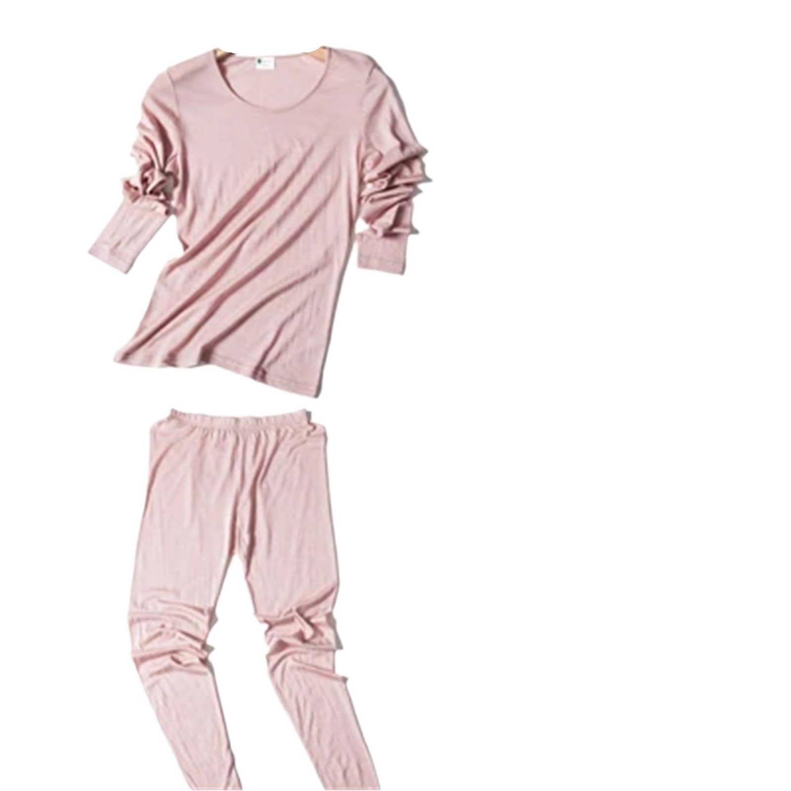 Conjunto TéRmico para Mujer 30% Seda 70% Lana cálido Color sólido Cuello Redondo Conjunto de Ropa Interior Mujer otoño Pantalones Largos Tops térmicos + Bragas Dormir