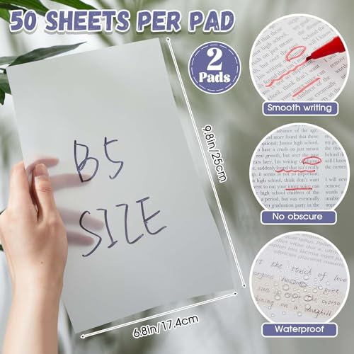 Gueevin 100 Sheets 6.8 x 9.8 Inch Transparent Sticky Notes, Extra Large Clear Self Sticky Notes, 2 Pads Notes Waterproof Jumbo Translucent Paper, Office Supply - Thumbnail 2