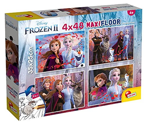 Lisciani - Puzzle Disney - Frozen - 4 Rompecabezas Progresivos - 48 Piezas - Doble Cara - Reverso para Colorear - Juego Educativo - Para Niños a Partir de 4 años - Fabricado en Italia