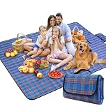 SOMIYAMI Tartan Picnic Blanket Waterproof, Garden Outdoor Camping Blanket, Beach Picnic Mat With Carrying Handle, Washable Multipurpose 150 x 200cm 150 x 200cm (Blue)