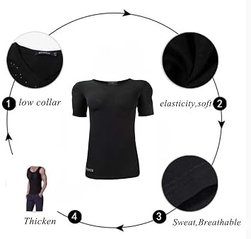 Men Fake Muscle T-Shirt Breathable Soft Shoulder pad Enhancer Chest Dress Up