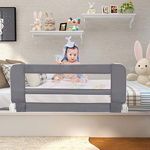 Leogreen - Barandilla de Seguridad para Cama de Bebés y Niños Pequeños, Barrera de Cama Plegable, 1,02 Metro(s), Gris, Material: Tela de nylon