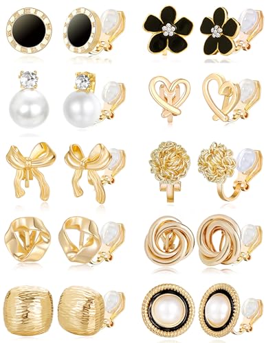 10 pares de aretes clip-on para mujer tono dorado