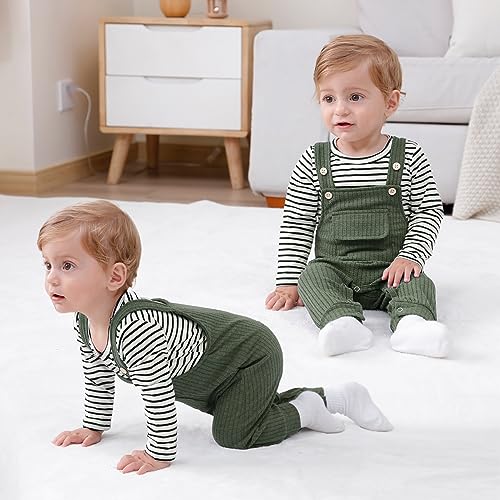 Image of CARETOO Baby Boy Clothes Suit Infant Gentleman Boy Outfits Dress Shirt /Bowtie /Suspender Pants Set 0-18 Months