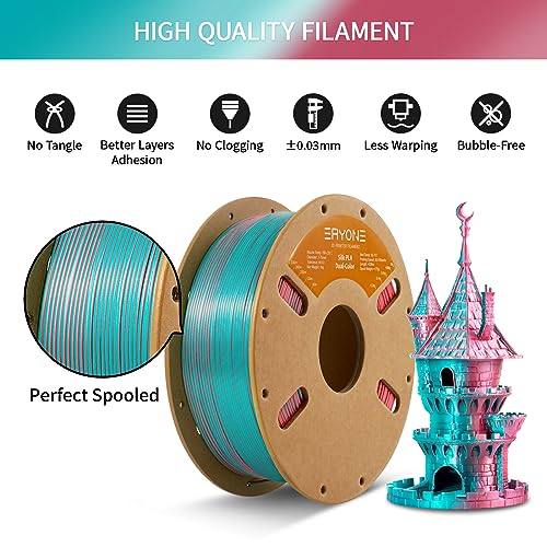 Image of ERYONE Silk Dual Color PLA Filament 3D Printer 1.75mm + /- 0.03mm, Bicolor Filament Two Tone PLA 1KG(2.2lbs) Cardboard Spool, Teal&Orange Red