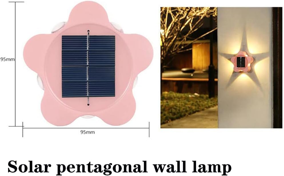 Solar Wall Light Outdoor Motion Sensor IP65 4PCS Plum Blossom Villa Wall Outdoor Corridor Solar Five-Pointed Star Decorative Light Terrace Small Night Light (Pink)…