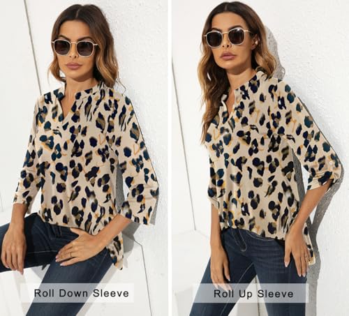 Zattcas Womens Floral Printed Ladies Tunic Tops 3/4 Sleeve Notch V Neck Work Blouse Tunic Shirts Taupeblack M by Zattcas - Used condition - US$8.99