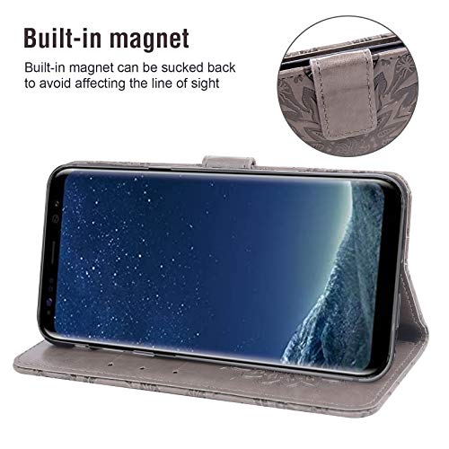 Phone Case For Samsung Galaxy S8 Plus Wallet With Tempered Glass Screen Protector Leather Flip Cover Card Holder Stand Cell Accessories Glaxay S8Plus S 8 8Plus 8S Edge S8+ Sm-G955U Women Men Gray #TOP3