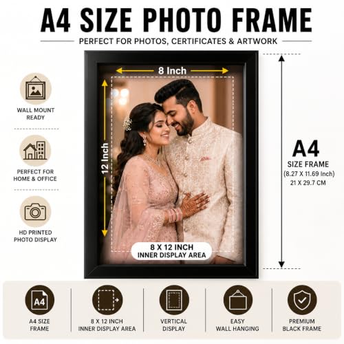 Image of Customized Wall Hanging Wooden Frame with Photo Upload, Personalized Single Photo Print Frame, Custom Gift for Anniversary, Birthday, Wedding, Couples (A4,A3 Size)