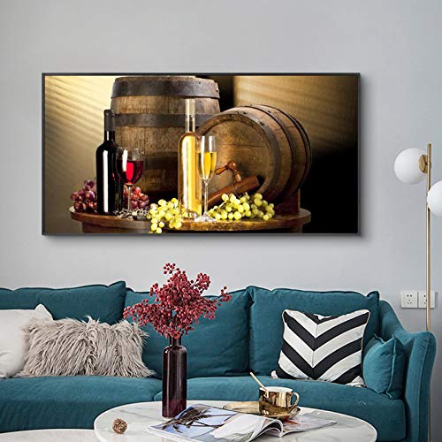 Peinture vin et raisin sur toile murale pour déco salon
