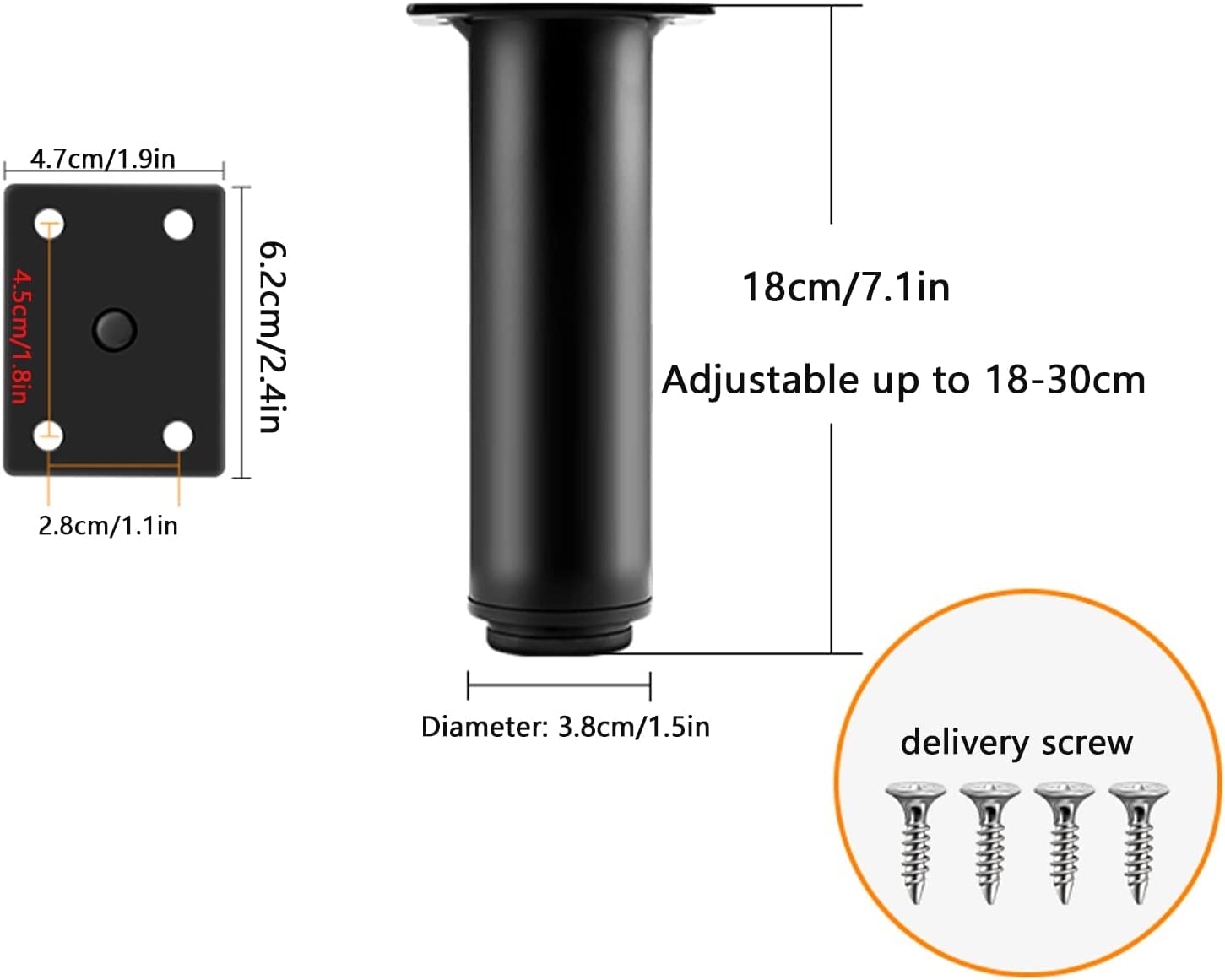Pezzi Gambe for mobili in acciaio inossidabile, piedini for divani in metallo, gambe di supporto for armadietti da bagno, piedini for mobili regolabili, for tavolo, mobile TV, comodini, comò, con viti