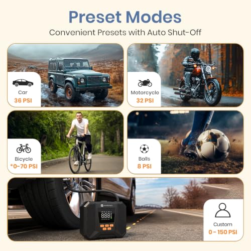 Image of Portronics Vayu Neo 2-in-1 Corded & Cordless Tyre Inflator, 150 PSI, 3x2000mAh Battery, Digital Display, Auto Shut-Off, Type-C Charging & LED Light for Car, Bike, Cycle & Balls (Black)