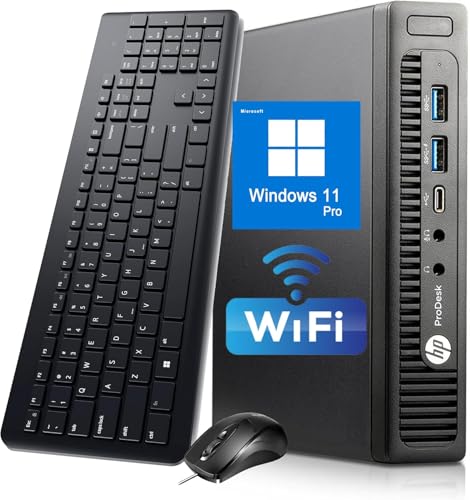 HP ProDesk 600 G2 Mini PC Desktop Computer, Intel Core i3-6100 3.7GHz, 8GB RAM, 256GB SSD, VGA, US QWERTY Keyboard, Mouse, USB WiFi, Windows 11 Pro (Refurbished)