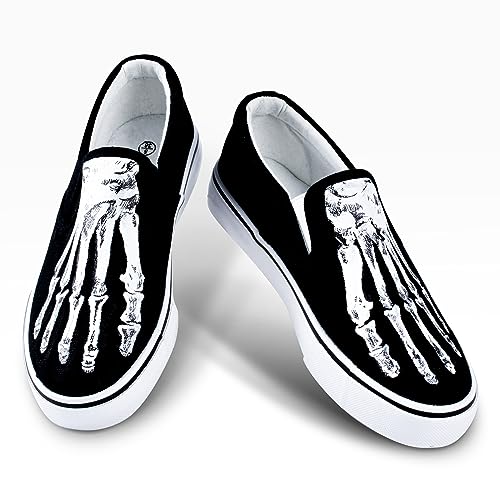 Skeleton Feet Shoes Slip-on Hand Painted Skull Pattern Comfortable Casual Canvas Shoes Unique Customized Gifts (Men 11)3