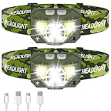 LHKNL Headlamp Flashlight, Lumen Ultra-Light Bright LED Rechargeable Headlight with White Red Light,2-Pack Waterproof Motion Sensor Head Lamp,8 Mode for Outdoor Camping Running Fishing- Green