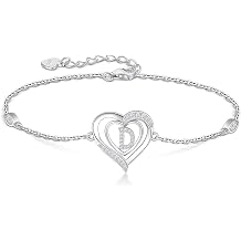 RIVIKO Heart Initial Bracelets for Women,925 Sterling Silver Letter Bracelets, Personalized Charm Alphabet Jewelry Valentines Christmas Mothers Day Birthday Gifts for Women Friend Her Mom Wife Lady