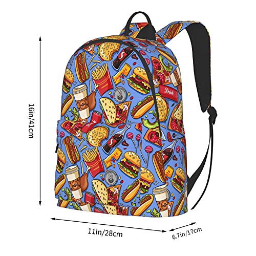 16 inch backpack Fast Food Hamburger Pizza Cola Laptop Backpack Full Print School Bookbag Shoulder Bag for Travel Daypack4