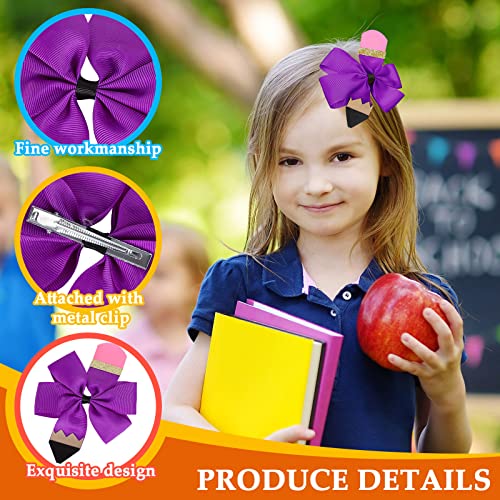 Whaline 8Pcs Back To School Bow Hair Clips Colorful Pencil Hair Bow Barrettes Ponytail Holder Grosgrain Hairgrips Cheer Hair Bows Tie For First Day Of School Girl Student Cheerleader Hair Accessories #TOP2