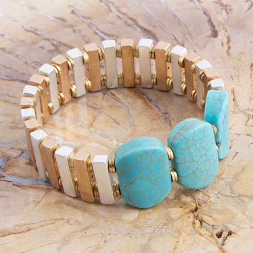 Barse Jewelry Pueblo Blue Magnesite Slim Stretch Bracelet3