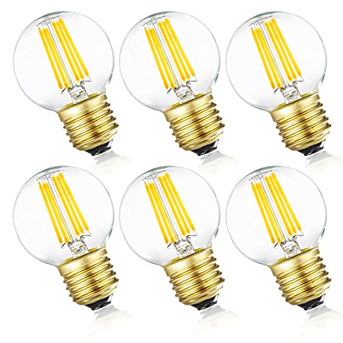 Dimmable E26 Edison Bulb G16.5 Light Bulb 6W Equal 60 watt AC120V Daylight 4000K E26 Light Bulb for Pendant,Vanity,Vintage LED Filament Edison Candle Bulb with Decorative,2.99in,6Pack.