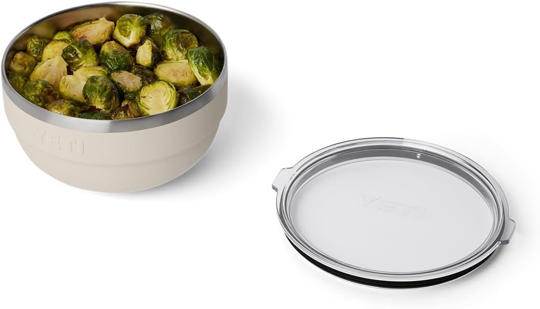 YETI Rambler Bowl, Vacuum Insulated, Stackable and Nestable Stainless Steel Bowl with Lid, 2 Quart, Cape Taupe