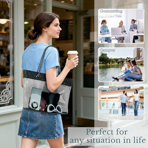 Bolso Tote Transparente con Correa Cadena 2 en 1 para Mujer miniatura 7