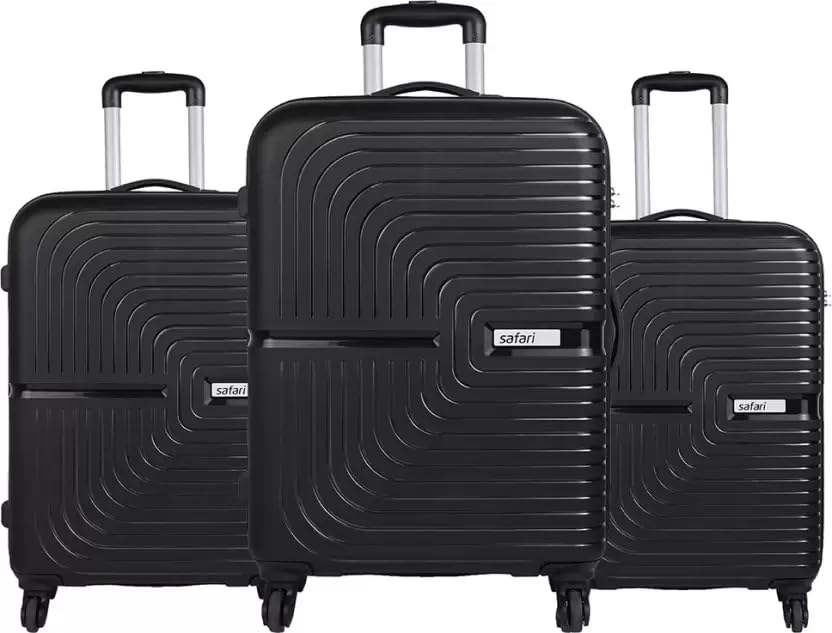 Safari Safari Polycarbonate (Pc) Hard Trolley Bag Set Of 3 Suitcase For Travel Luggage Bag With 4 Spinner Wheel And Number Lock (E Black), 54 Cm