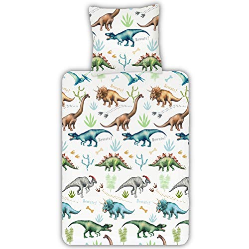 ESPiCO Bettwäsche Trendy Bedding Dinos Dinosaurier Dino Saurier Knochen Schnabel Flügel Tiermotiv Reptilien Renforcé, Größe:135 cm x 200 cm