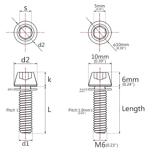 Miniatura 2 de Titanio M6 x 16 18 20 0.984 in cabeza hexagonal cónica para freno de manivela de bicicleta, tornillos fijos mejorados, paquete de 4 (oro, M6 x 0.787