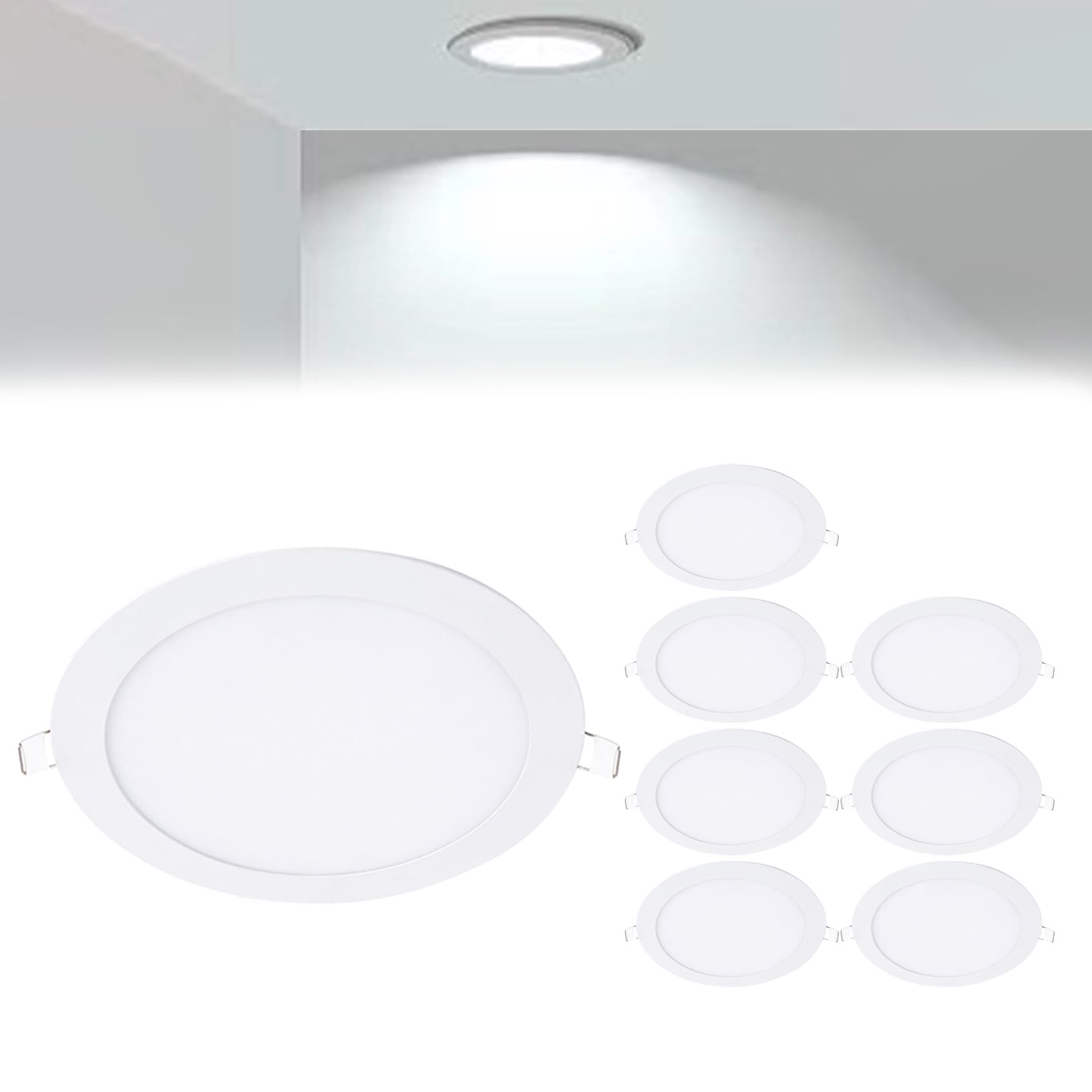 VOGHMOLD 9W Ultra Slim LED Downlight 6 inch, 6000K Recessed Ceiling Light, Cut Φ130-140mm, AC85-265V Flush Mount Spotlights Aluminum Round Panel Lights for Office Hallway, 8 Pack