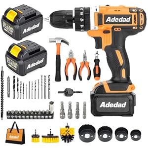 20V Cordless Drill Set Electric Power Drill Kit with 2 Batteries and Charger,300 in-lbs Torque, 3/8 Inch Keyless Chuck, 23+1 Position,2 Variable Speed, LED Light and 48pcs Accessories