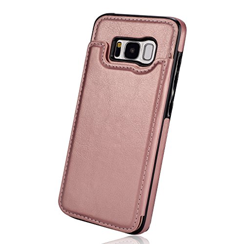 Ueebai Case For Samsung Galaxy S7, Luxury Pu Leather Case With [Two Magnetic Clasp] [Card Slots] Stand Function Durable Shockproof Soft Tpu Case Back Wallet Cover For Samsung Galaxy S7 - Rose Gold #TOP4