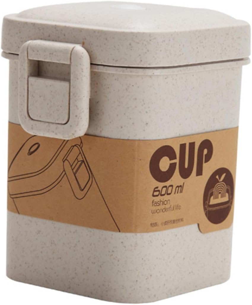 Leakproof Soup Cup Mug, Buckle Design, Plastic, Beige for Work